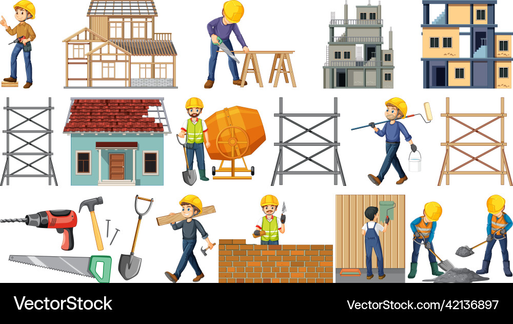 Set of construction site objects vector image