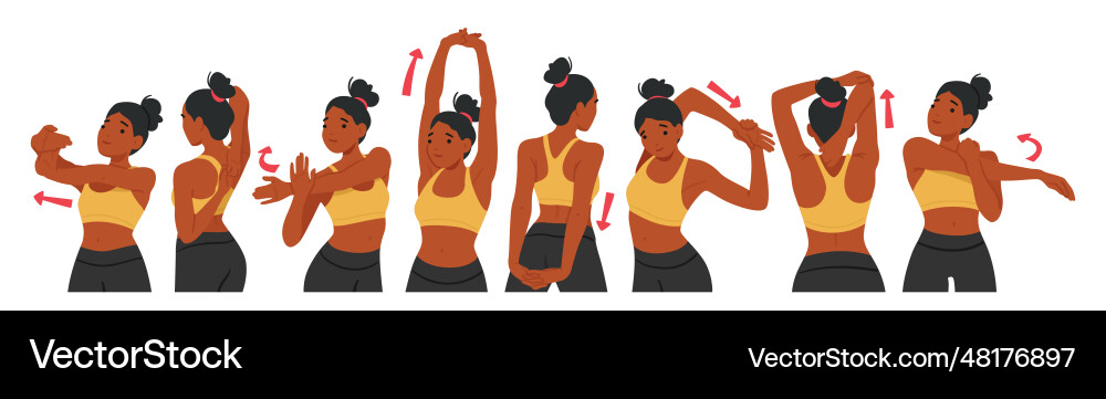 Woman engages in shoulder and hand exercises Woman engages in shoulder and hand exercises vector image