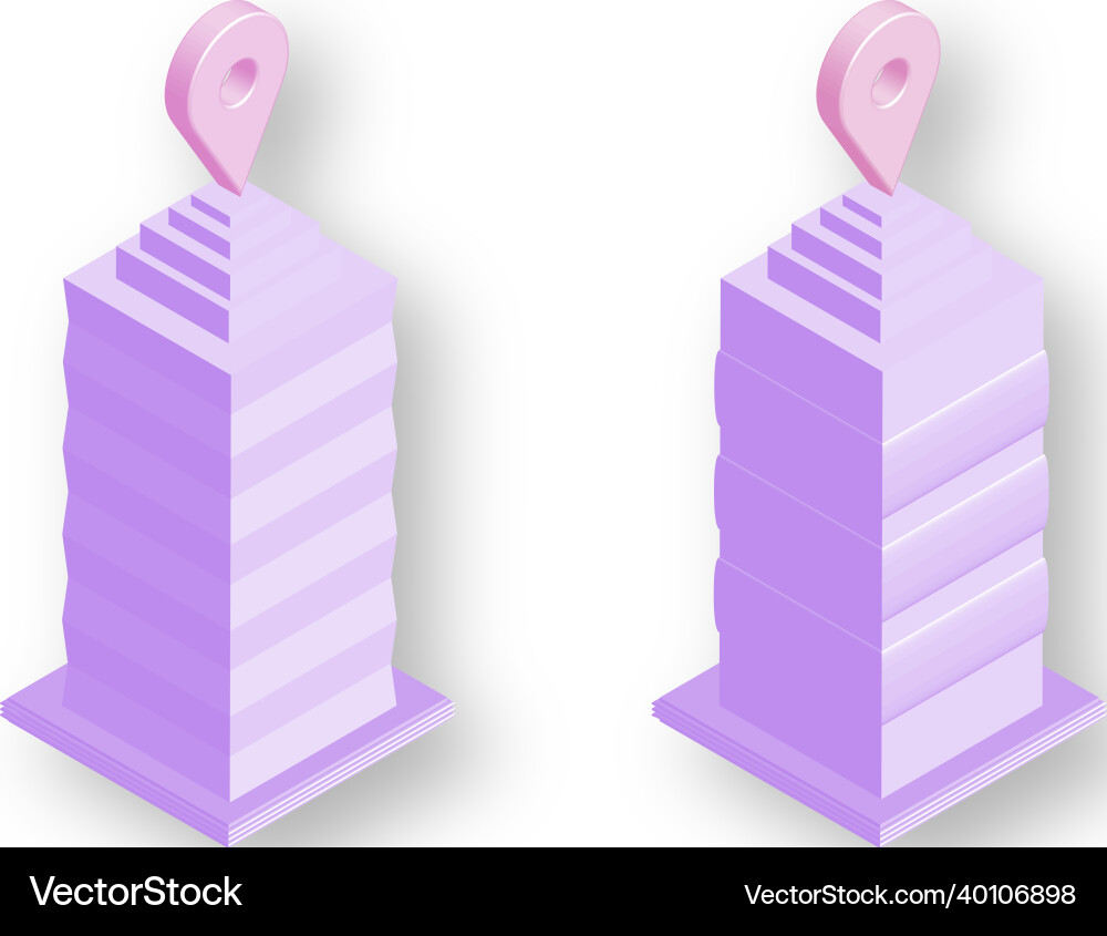 3d isometric building with location icons vector image