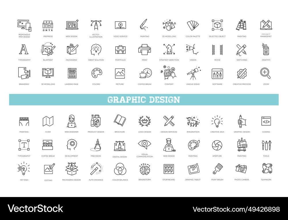 Line Style Icon Set - Workflow & Creative Tools vector image