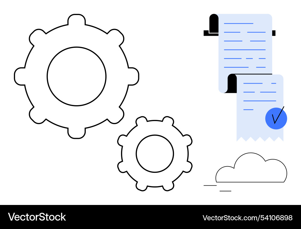 Simplified gears and document with check mark Vector Image