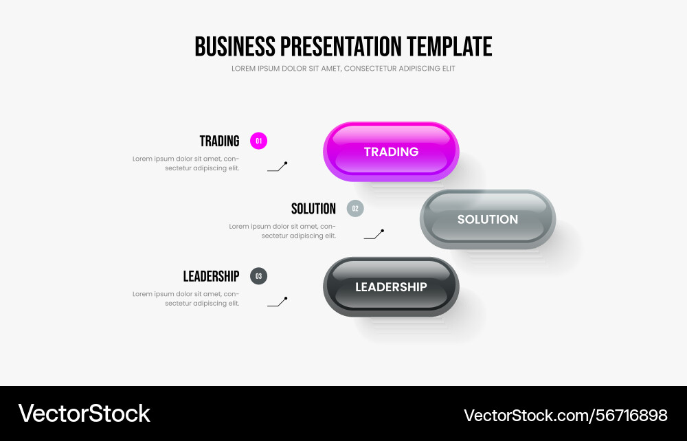 Visual report three element infographic slideshow Visual report three element infographic slideshow Vector Image