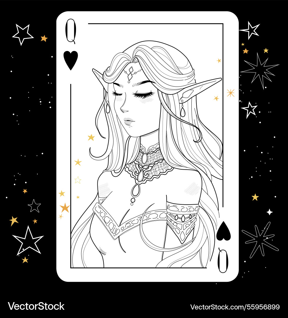 Adult coloring page fantasy lady elf Adult coloring page fantasy lady elf vector image