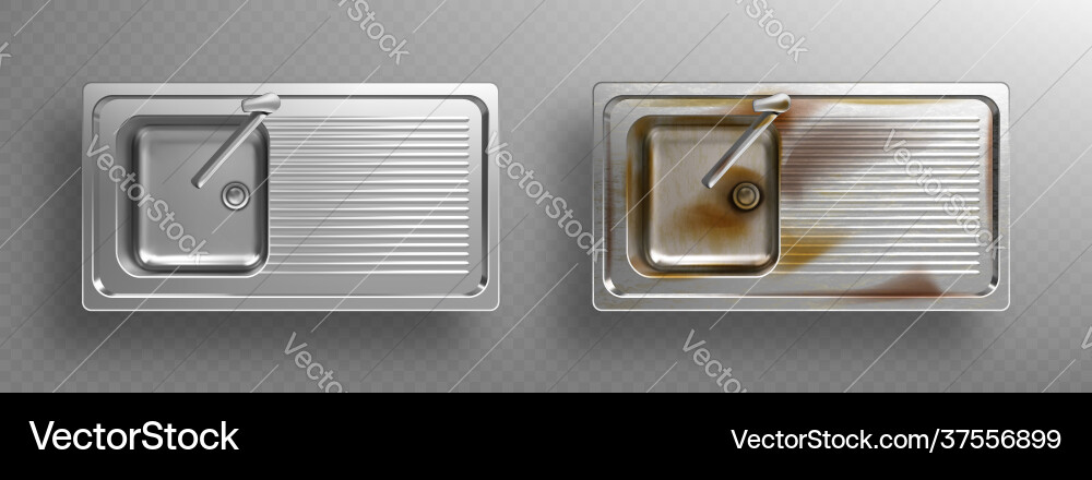 Clean and rusty metal kitchen sink with faucet Clean and rusty metal kitchen sink with faucet vector image