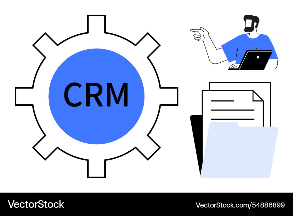 Crm concept with gear document folder Crm concept with gear document folder vector image