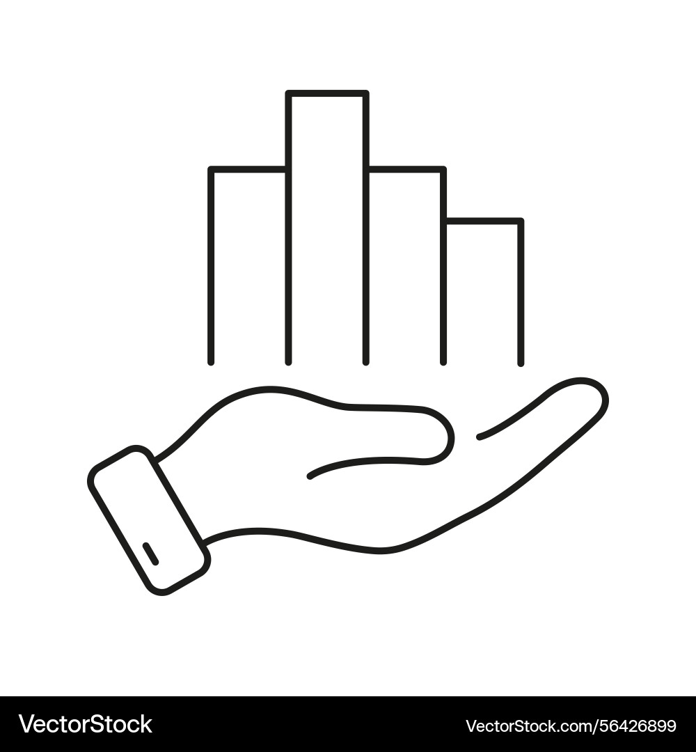 Hand holding bar graph line icon data analysis Hand holding bar graph line icon data analysis vector image