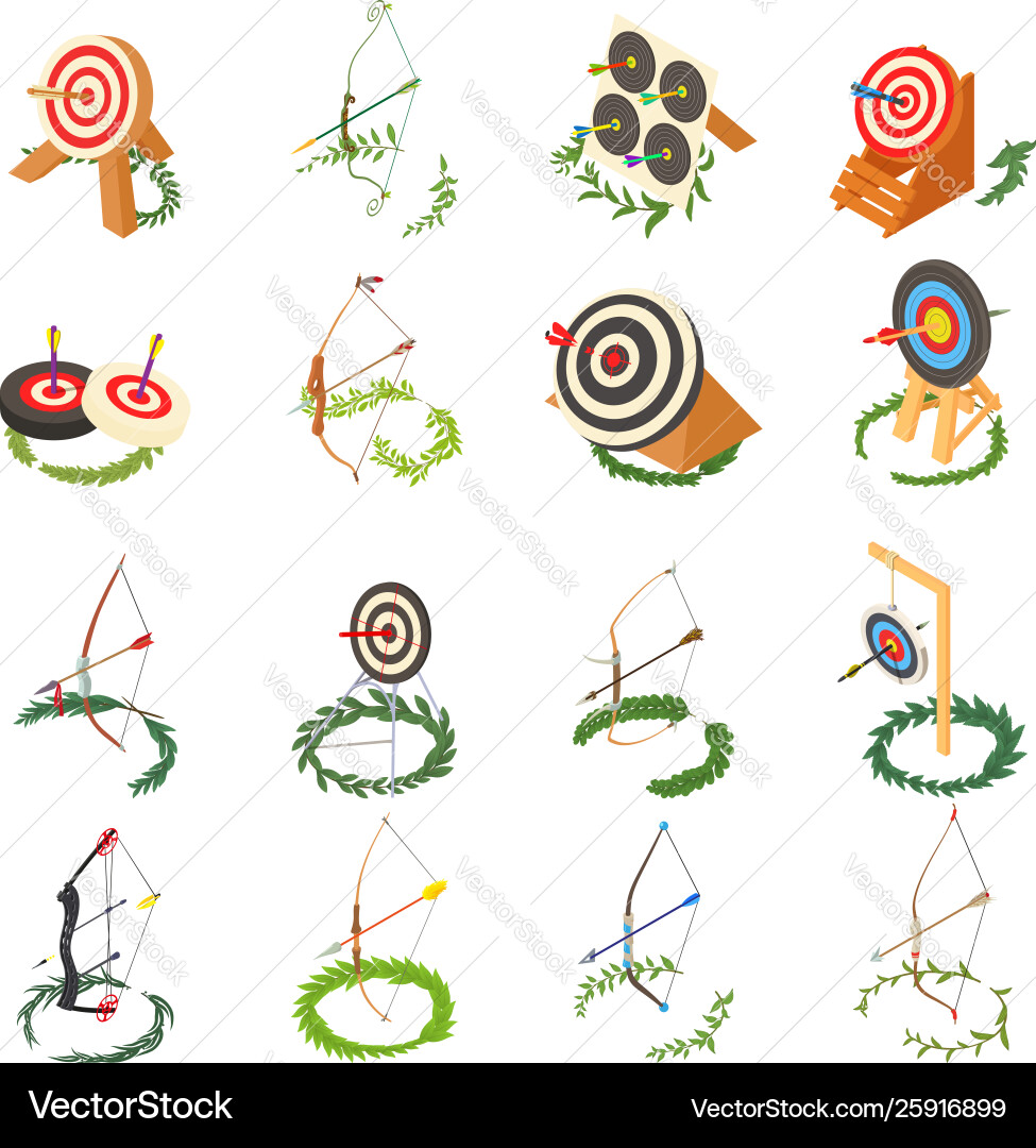 Precise shot icons set isometric style Precise shot icons set isometric style vector image