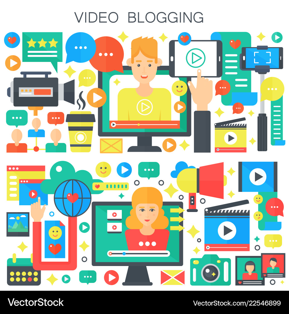 Video blogging webinar Bildung männlich und weiblich Video blogging webinar Bildung männlich und weiblich vektorbild