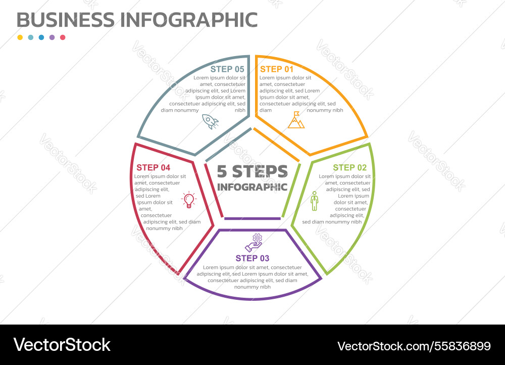 Visual data presentation cycle diagram with 5 Vector Image