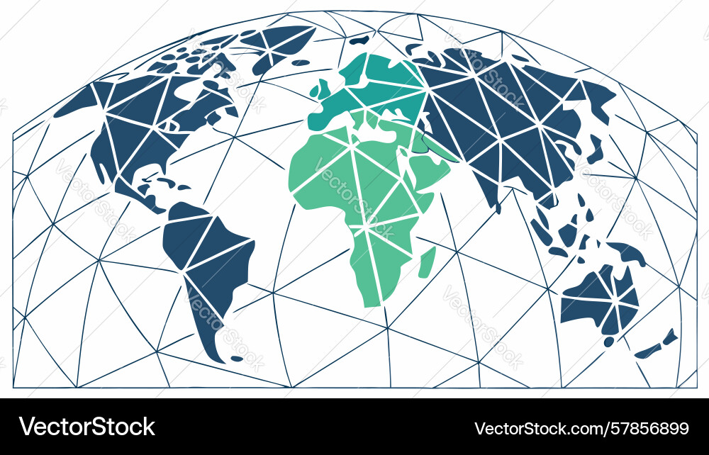 Wireframe global map for digital networks design vector image