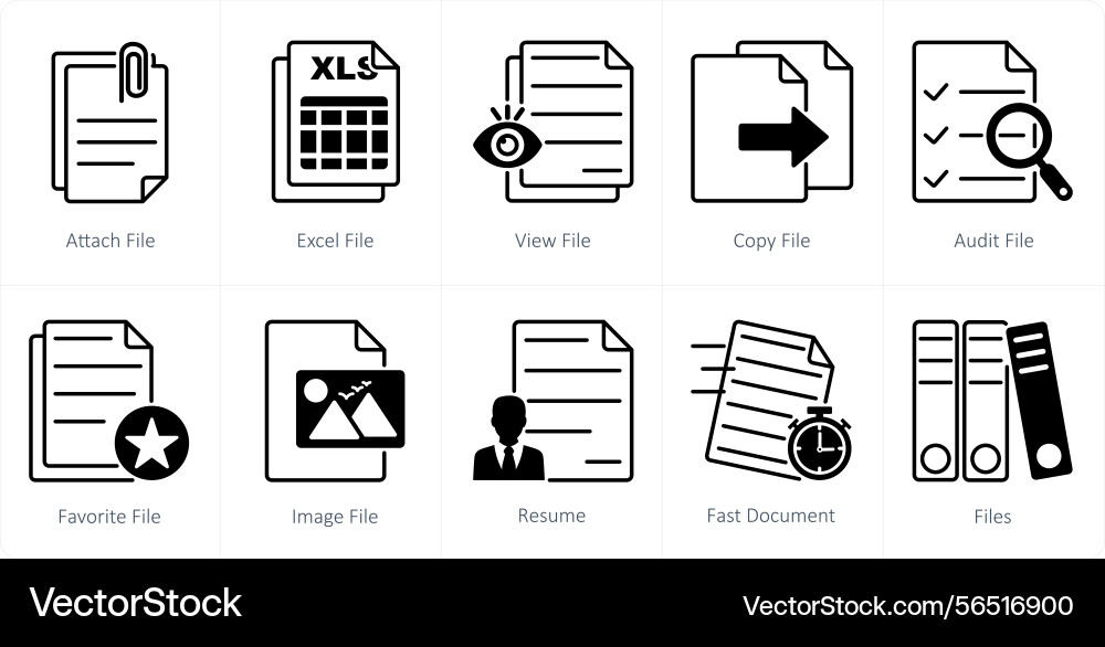 A set of 10 files icons as attach file excel vector image