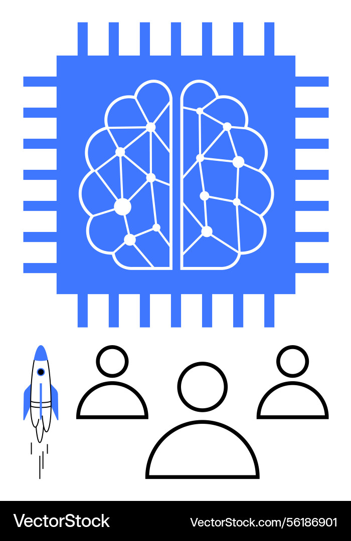 Artificial intelligence brain circuit with team vector image