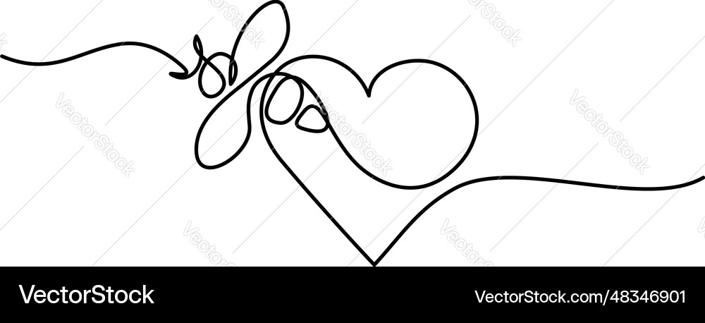 Bee in heart shape continuous one line art vector image