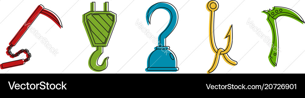 Hook icon set color outline style Hook icon set color outline style Vector Image