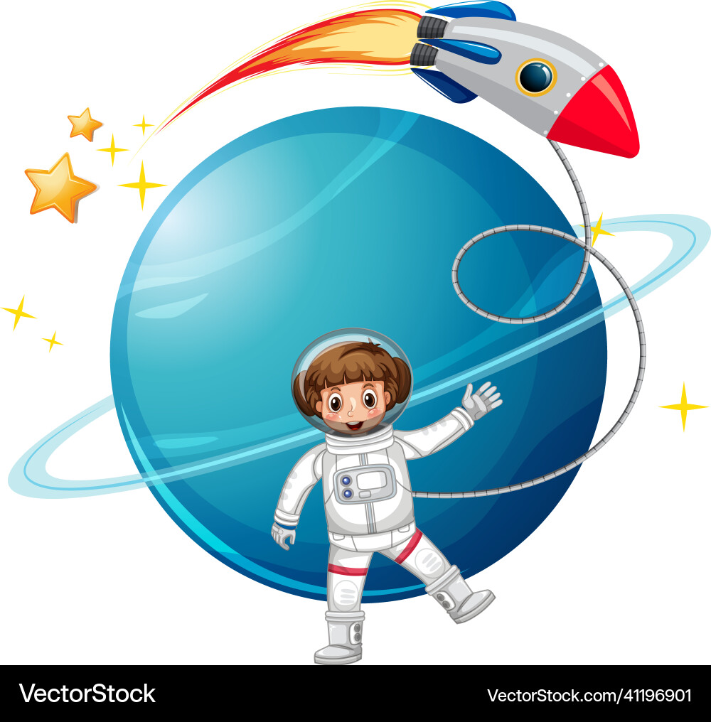 Isolated astronaut with planet and rocket vector image