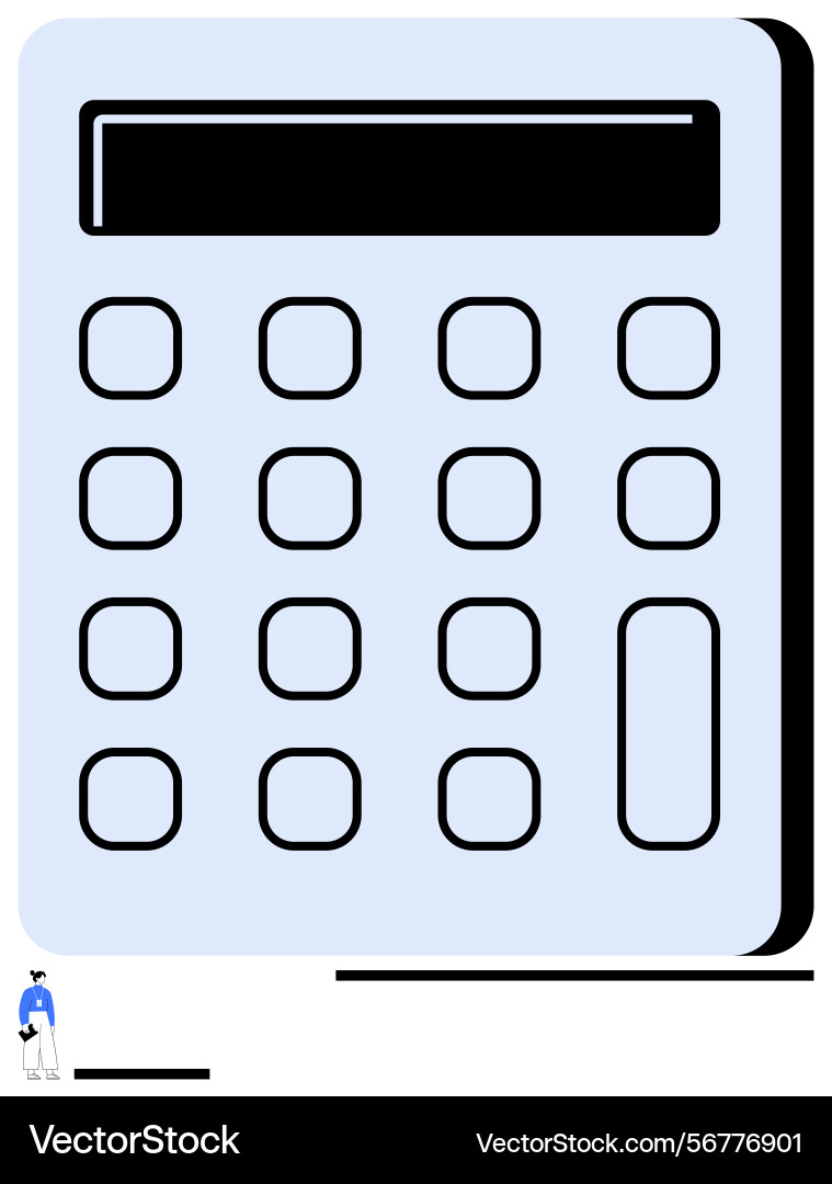 Large calculator with grid-style buttons and small vector image