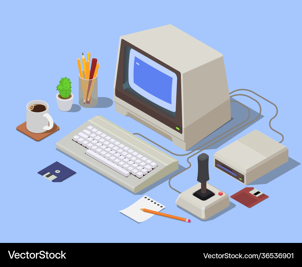 Retro devices isometric background Retro devices isometric background vector image