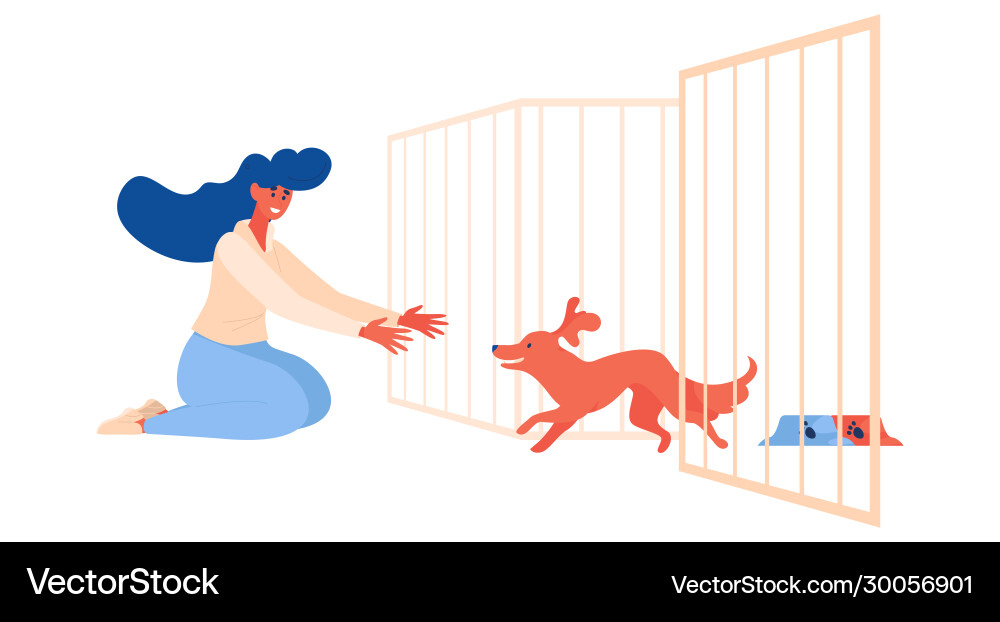 Tierschutz-Szene mit Hund läuft zu Mädchen aus Tierschutz-Szene mit Hund läuft zu Mädchen aus vektorbild