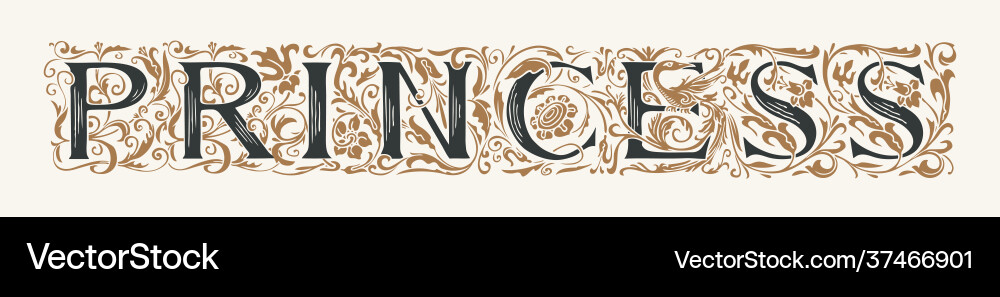 Wort Prinzessin Vintage Schrift in ornate Buchstaben Wort Prinzessin Vintage Schrift in ornate Buchstaben vektorbild