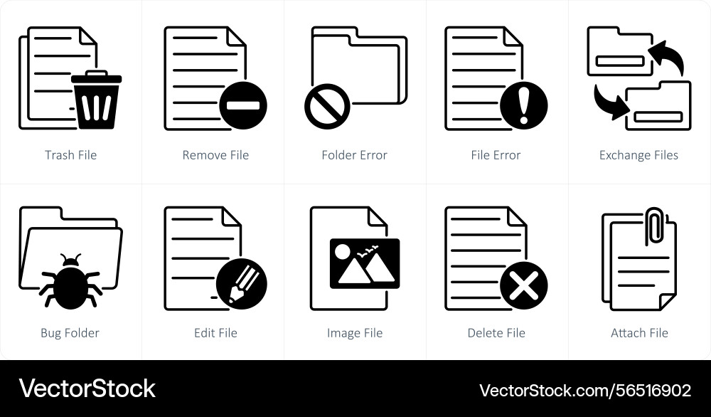 A set of 10 files icons as trash file remove vector image
