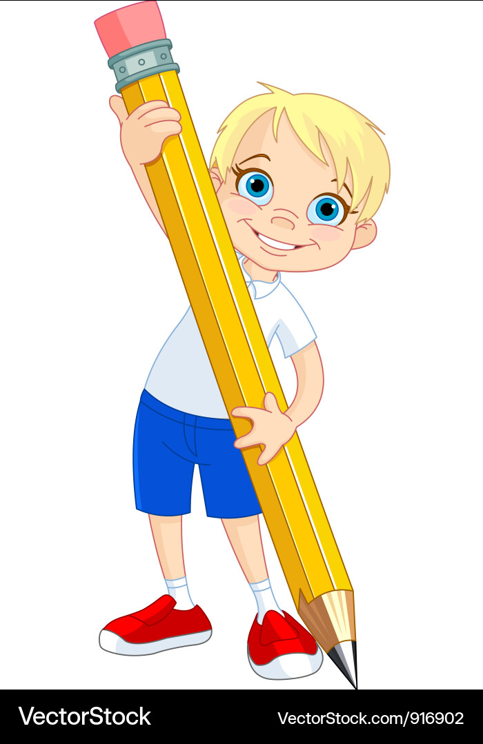 Boy holding pencil Royalty Free Vector Image - VectorStock