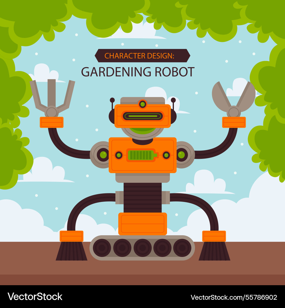 Flat robot character with different poses Vector Image