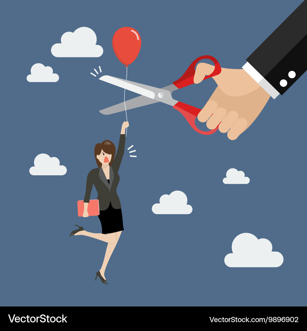 Hand cutting rival balloon string with scissors vector image