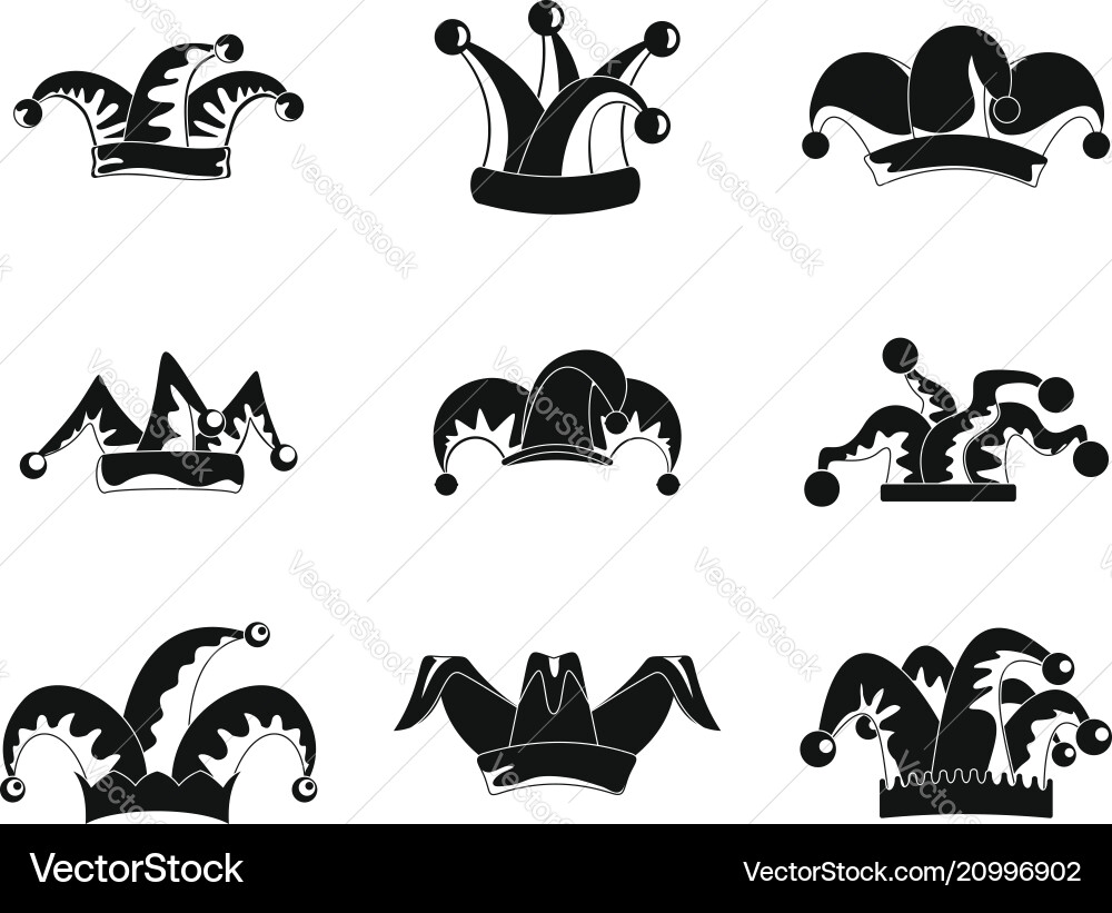 Jester fools hat icons set simple style Jester fools hat icons set simple style vector image