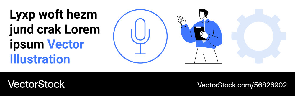 Man presenting audio input concept with microphone Man presenting audio input concept with microphone vector image