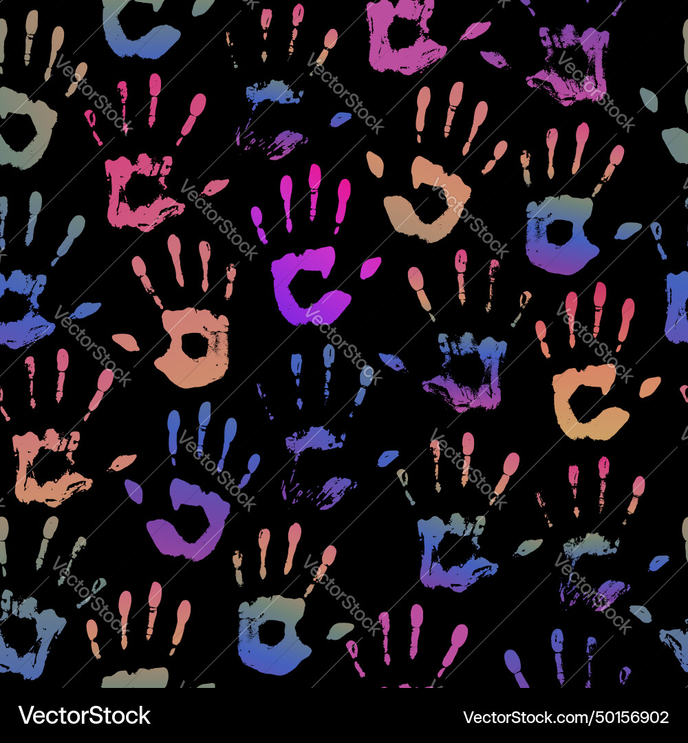 Seamless pattern of multi-colored handprints Seamless pattern of multi-colored handprints Vector Image