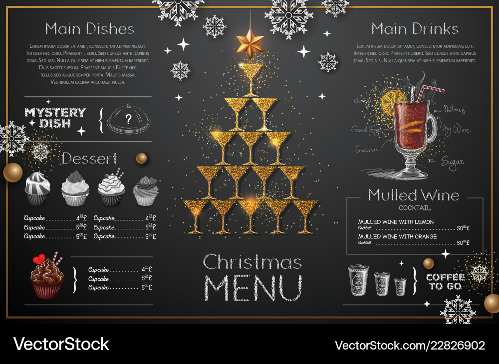 Weihnachtsmenü Design mit goldenem Champagner Weihnachtsmenü Design mit goldenem Champagner vektorbild