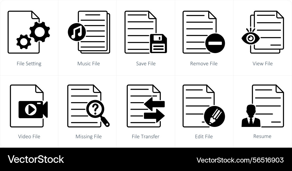 A set of 10 files icons as file setting music vector image