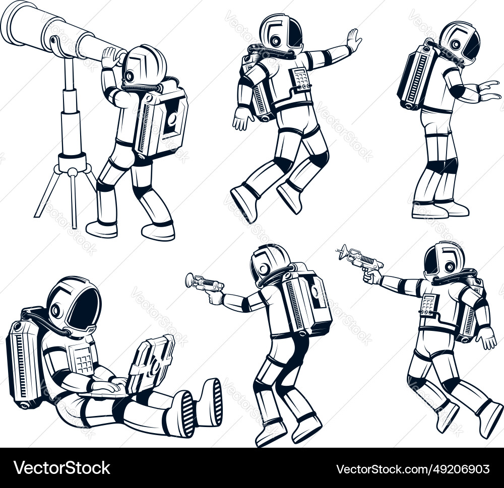 Astronaut in a spacesuit various poses Vector Image