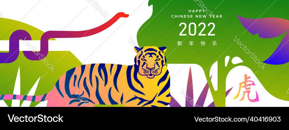 Chinese new year 2022 tropical jungle tiger banner Chinese new year 2022 tropical jungle tiger banner vector image