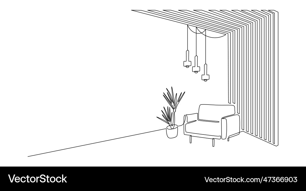 One continuous line drawing of design interior One continuous line drawing of design interior vector image