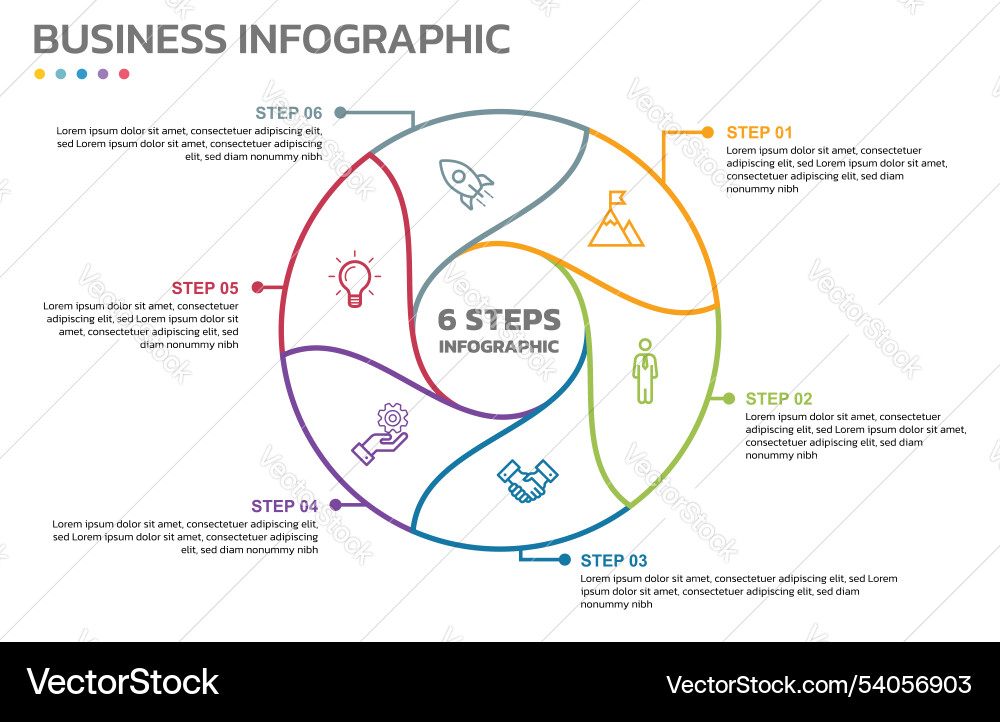 Visual data presentation cycle diagram with 6 Visual data presentation cycle diagram with 6 vector image