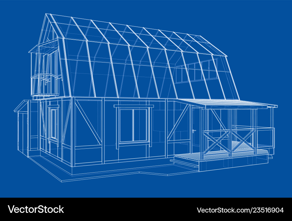 3d rendering of house wireframe structure Vector Image