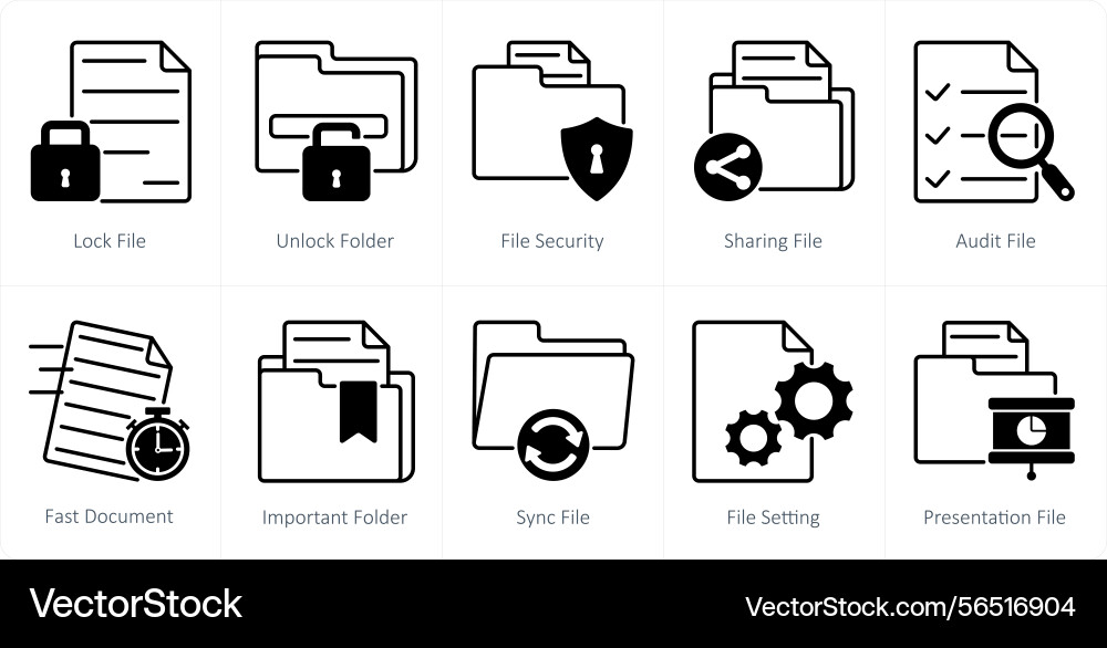 A set of 10 files icons as lock file unlock vector image