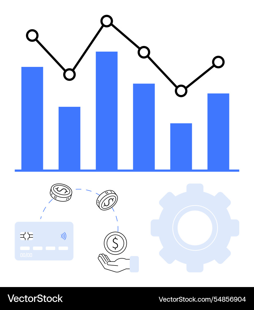 Blue bar graph with data points financial Vector Image
