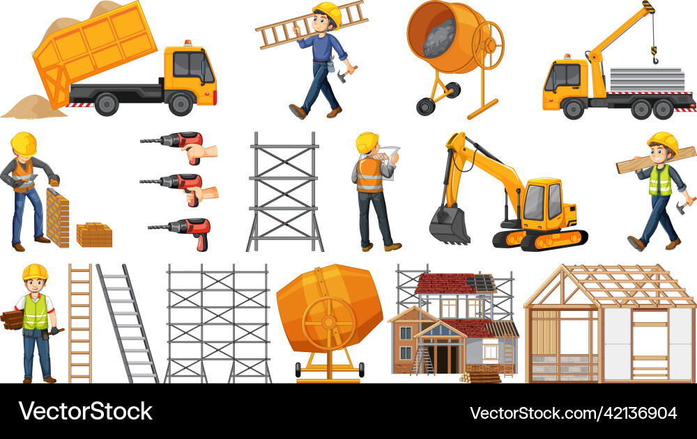 Construction Site Objects Set Vector Image