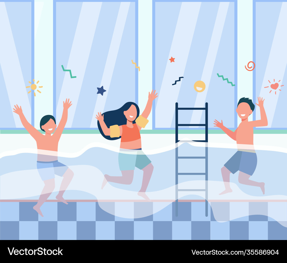 Happy children having fun in swimming pool Vector Image