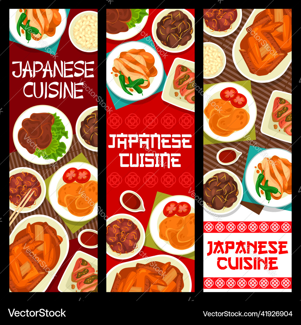 Japanese food meals dishes menu banner vector image