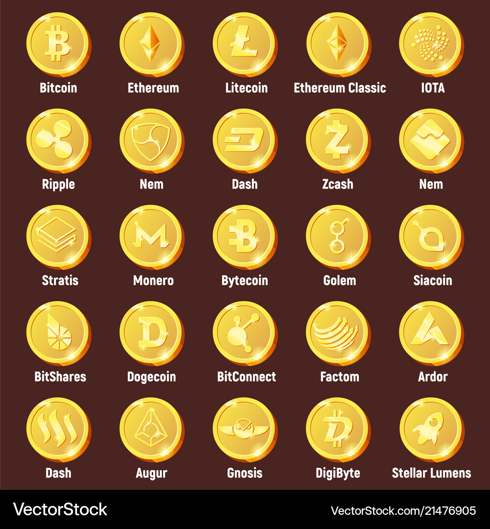 Big set of cripto currency logo coins – Royalty-Free Vector | VectorStock