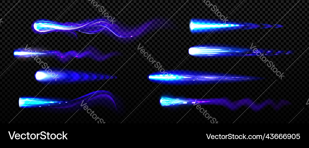 Blue fire trails of flying jet or rocket vector image