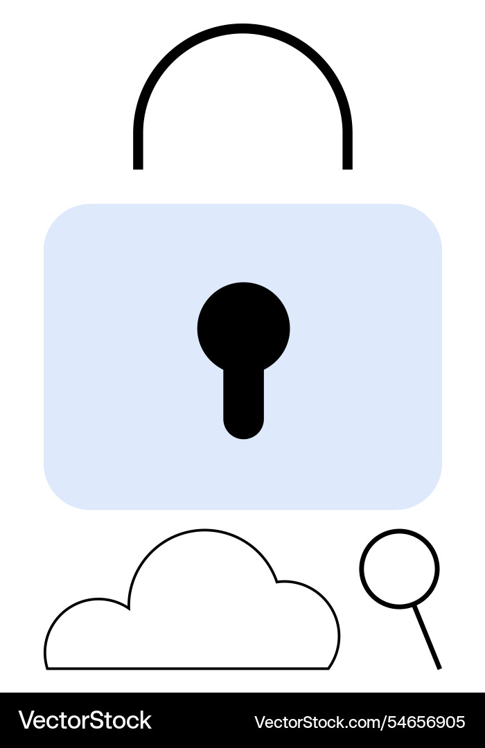 Digital security with lock cloud and magnifying Digital security with lock cloud and magnifying vector image