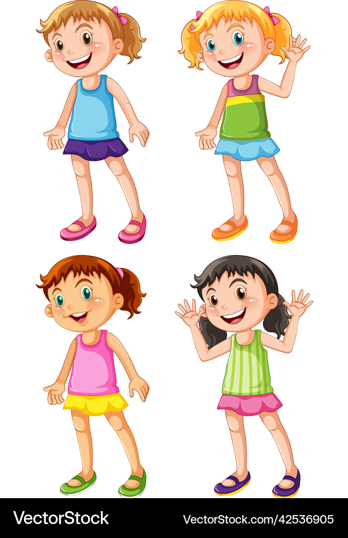 Set Kindergarten Mädchen Karikatur Set Kindergarten Mädchen Karikatur vektorbild