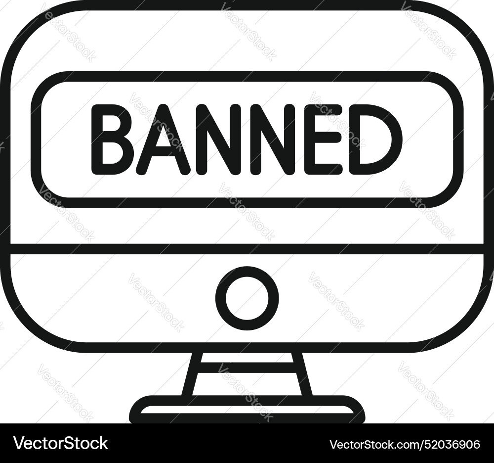 Desktop computer displaying banned message icon vector image