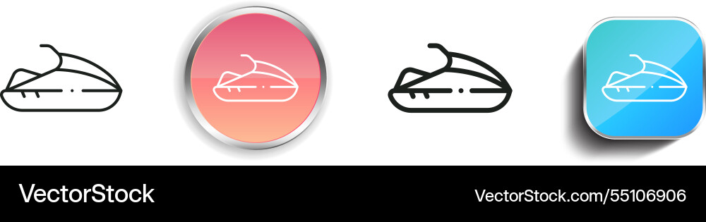 Jet ski icon thin linear regular and button style Jet ski icon thin linear regular and button style Vector Image