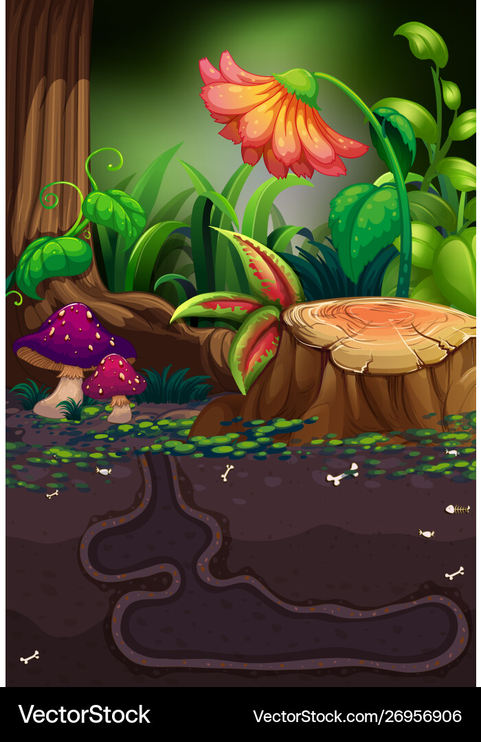 Nature scene with flowers and log Nature scene with flowers and log vector image