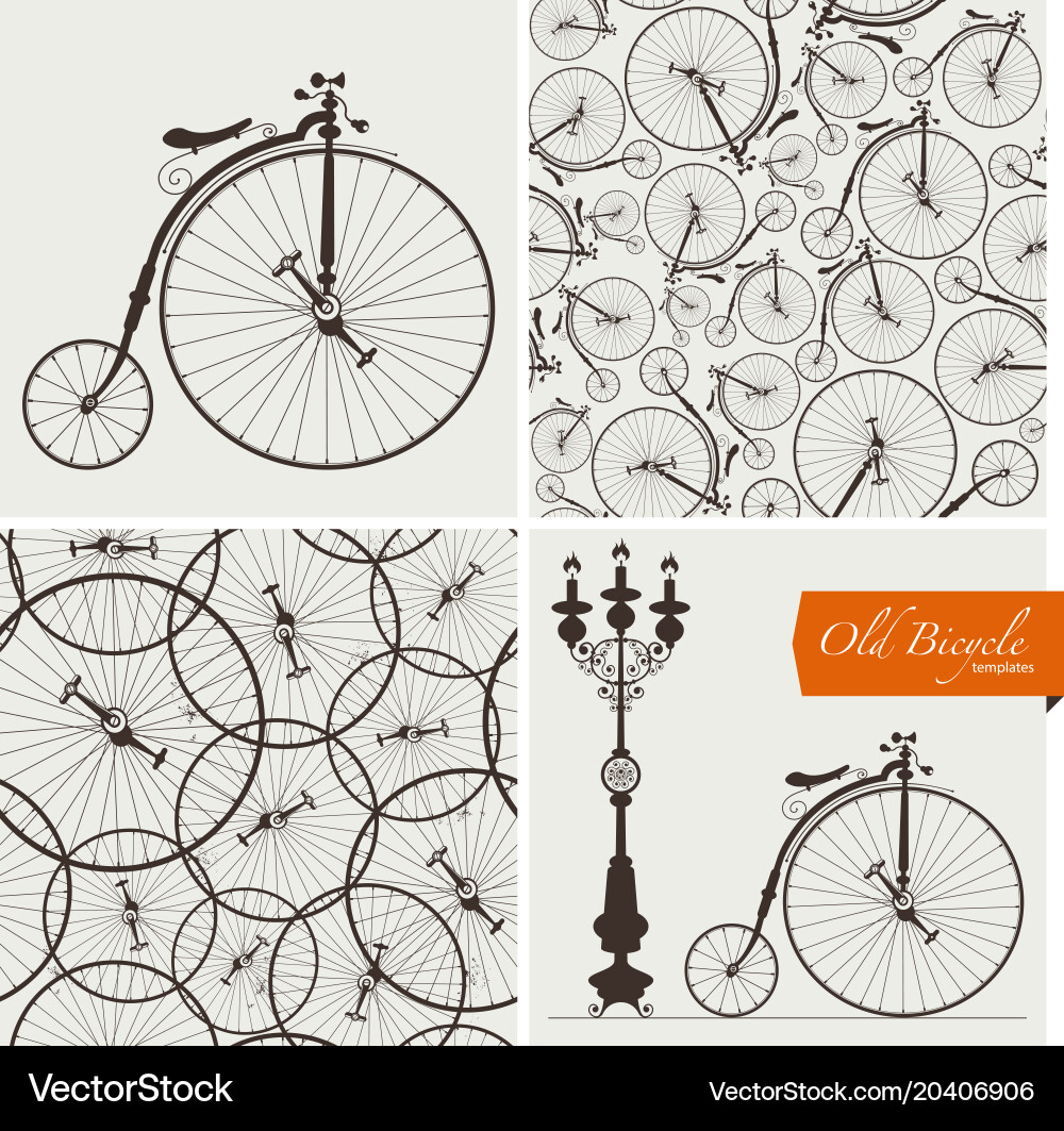 Old bicycle templates and seamless patterns vector image